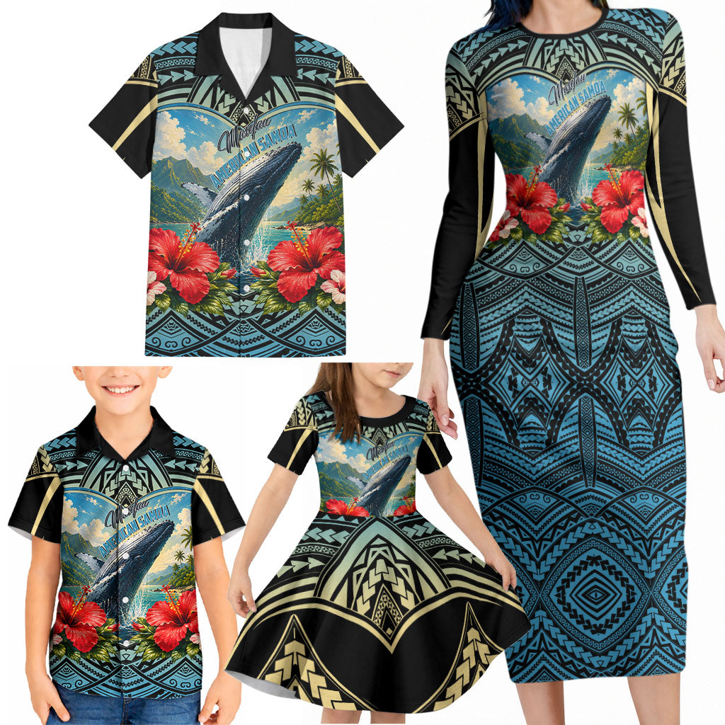 Personalized Masefau American Samoa Whale Family Matching Long Sleeve Bodycon Dress and Hawaiian Shirt Polynesian Tribal Pattern Tropical Hibiscus TS04 - Polynesian Pride