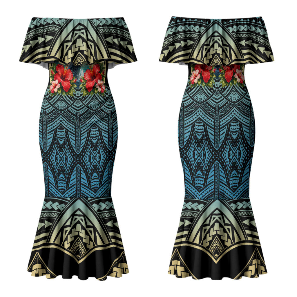 Personalized Masefau American Samoa Whale Family Matching Mermaid Dress and Hawaiian Shirt Polynesian Tribal Pattern Tropical Hibiscus
