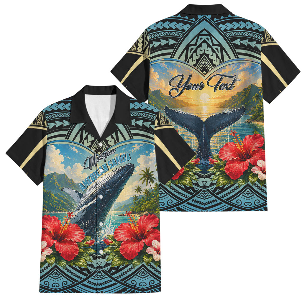 Personalized Masefau American Samoa Whale Family Matching Puletasi and Hawaiian Shirt Polynesian Tribal Pattern Tropical Hibiscus