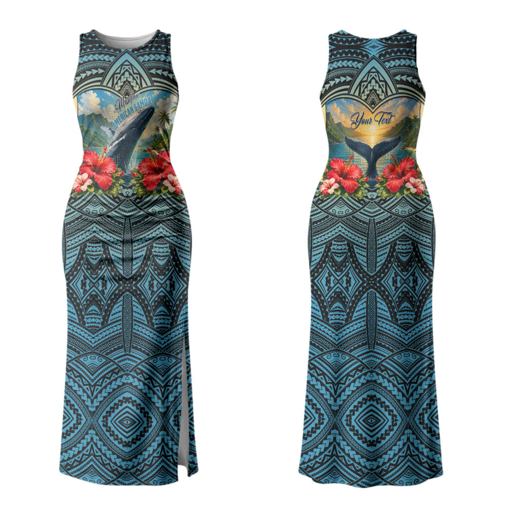 Personalized Masefau American Samoa Whale Family Matching Tank Maxi Dress and Hawaiian Shirt Polynesian Tribal Pattern Tropical Hibiscus