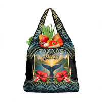 Personalized Masefau American Samoa Whale Grocery Bag Polynesian Tribal Pattern Tropical Hibiscus