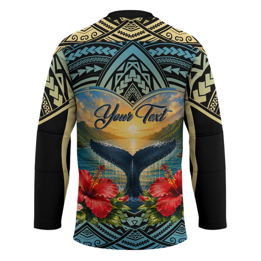 Personalized Masefau American Samoa Whale Hockey Jersey Polynesian Tribal Pattern Tropical Hibiscus