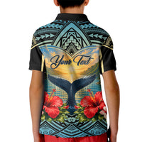 Personalized Masefau American Samoa Whale Kid Polo Shirt Polynesian Tribal Pattern Tropical Hibiscus