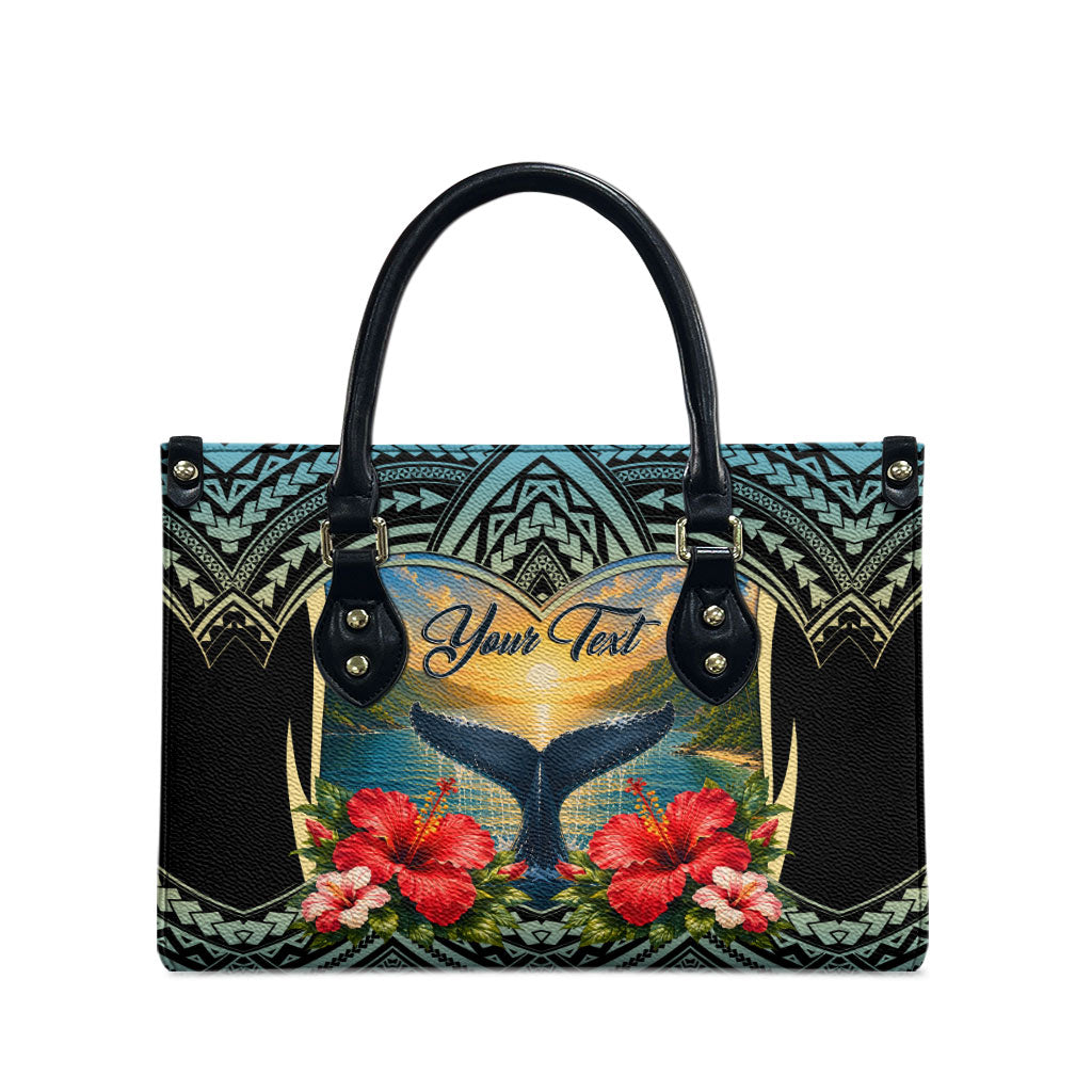 Personalized Masefau American Samoa Whale Leather Bag Polynesian Tribal Pattern Tropical Hibiscus
