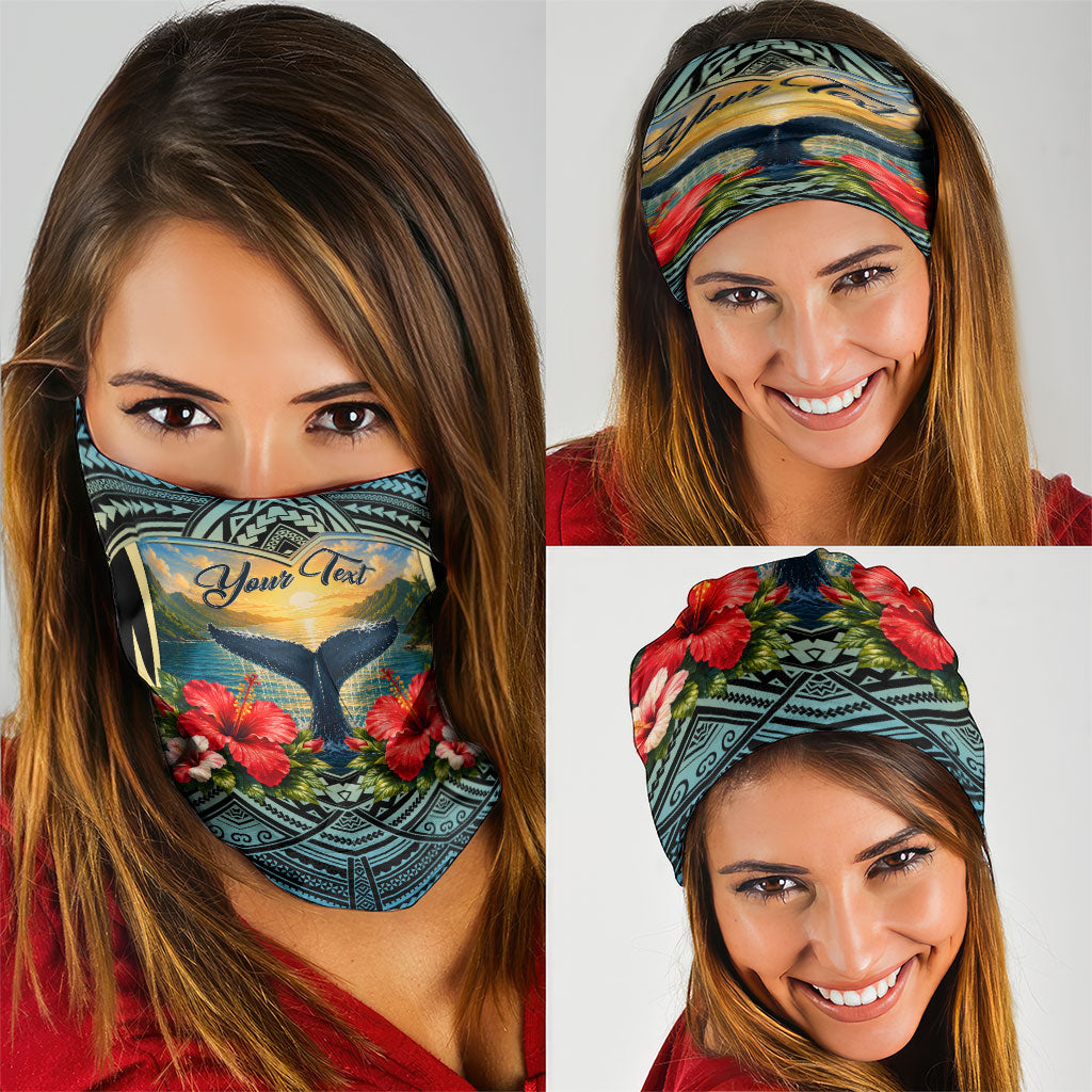 Personalized Masefau American Samoa Whale Neck Gaiter Polynesian Tribal Pattern Tropical Hibiscus