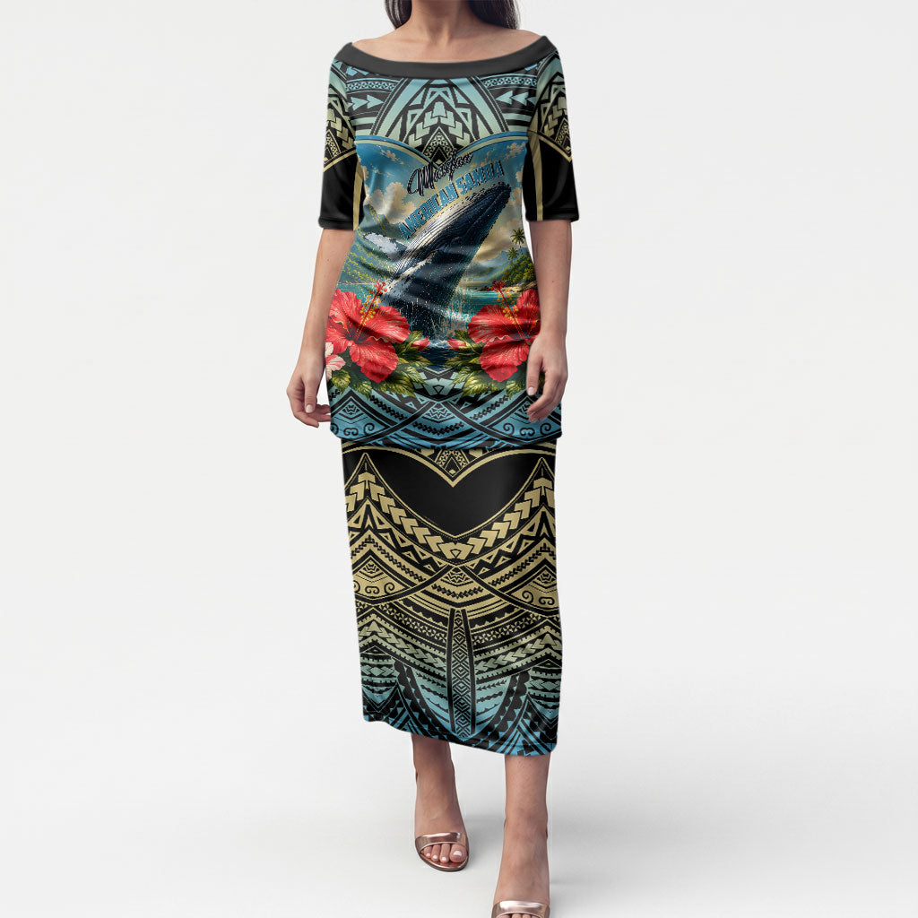 Personalized Masefau American Samoa Whale Puletasi Polynesian Tribal Pattern Tropical Hibiscus