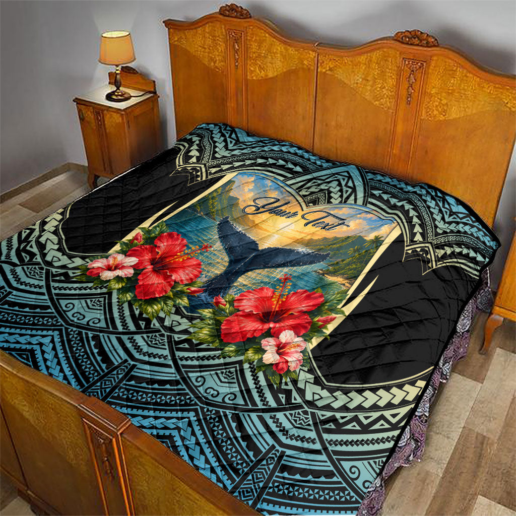 Personalized Masefau American Samoa Whale Quilt Polynesian Tribal Pattern Tropical Hibiscus