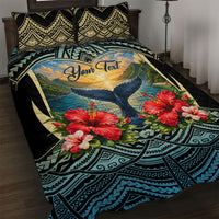 Personalized Masefau American Samoa Whale Quilt Bed Set Polynesian Tribal Pattern Tropical Hibiscus