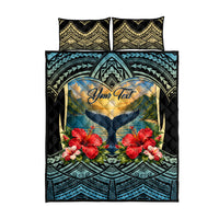 Personalized Masefau American Samoa Whale Quilt Bed Set Polynesian Tribal Pattern Tropical Hibiscus