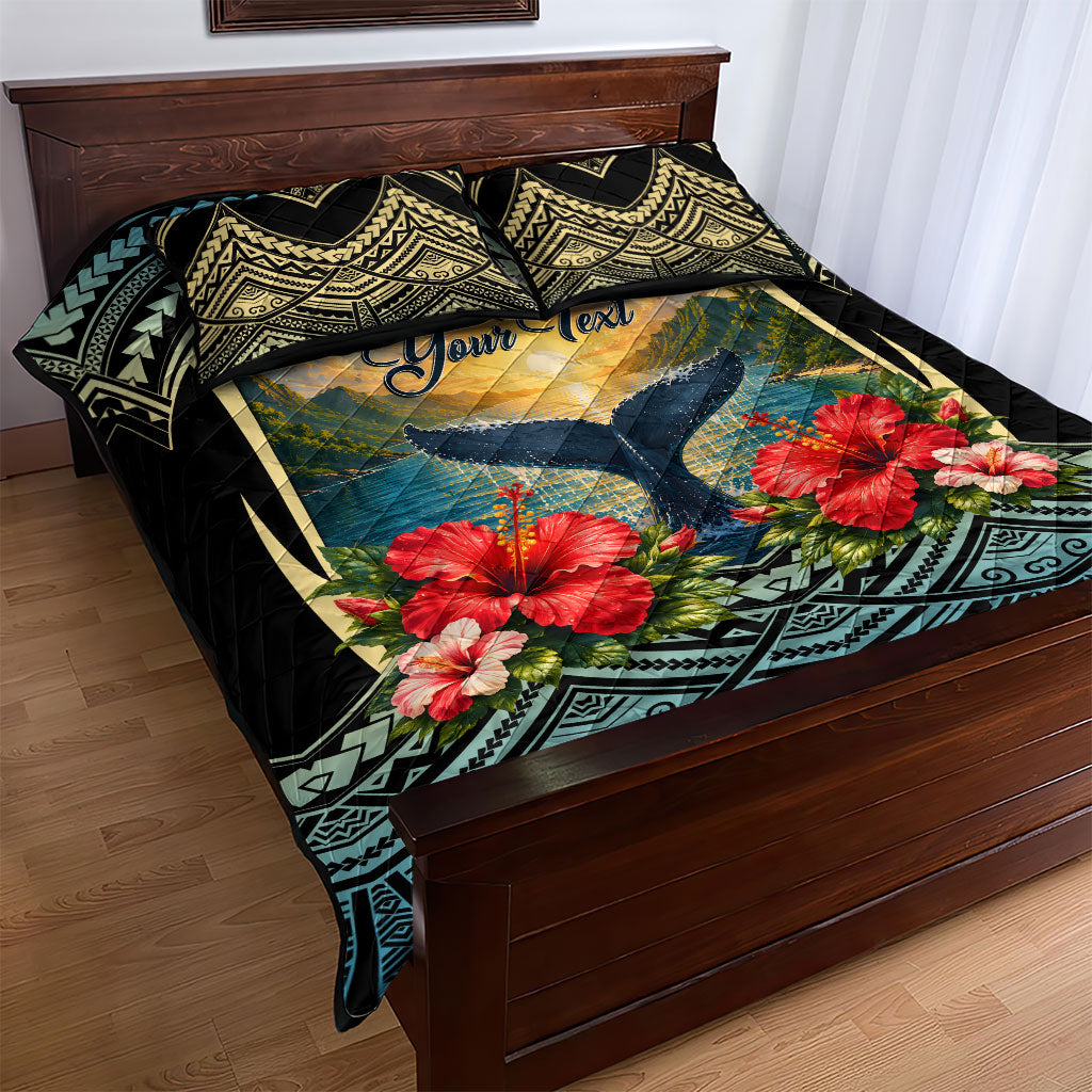Personalized Masefau American Samoa Whale Quilt Bed Set Polynesian Tribal Pattern Tropical Hibiscus