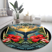Personalized Masefau American Samoa Whale Round Carpet Polynesian Tribal Pattern Tropical Hibiscus