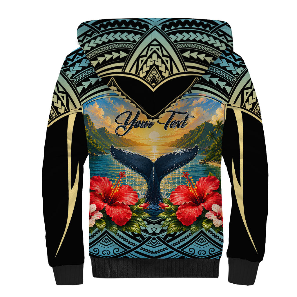 Personalized Masefau American Samoa Whale Sherpa Hoodie Polynesian Tribal Pattern Tropical Hibiscus