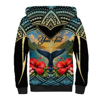 Personalized Masefau American Samoa Whale Sherpa Hoodie Polynesian Tribal Pattern Tropical Hibiscus