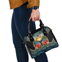 Personalized Masefau American Samoa Whale Shoulder Handbag Polynesian Tribal Pattern Tropical Hibiscus