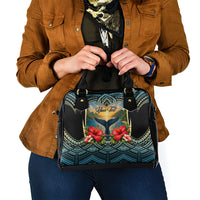 Personalized Masefau American Samoa Whale Shoulder Handbag Polynesian Tribal Pattern Tropical Hibiscus