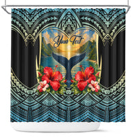 Personalized Masefau American Samoa Whale Shower Curtain Polynesian Tribal Pattern Tropical Hibiscus