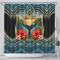 Personalized Masefau American Samoa Whale Shower Curtain Polynesian Tribal Pattern Tropical Hibiscus