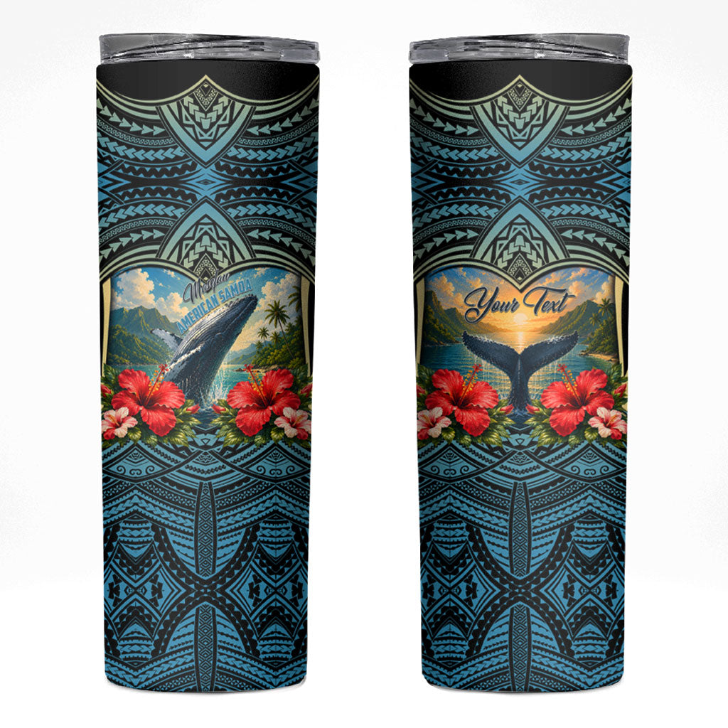 Personalized Masefau American Samoa Whale Skinny Tumbler Polynesian Tribal Pattern Tropical Hibiscus