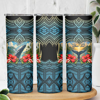 Personalized Masefau American Samoa Whale Skinny Tumbler Polynesian Tribal Pattern Tropical Hibiscus