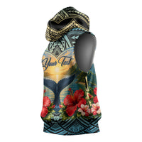 Personalized Masefau American Samoa Whale Sleeveless Hoodie Polynesian Tribal Pattern Tropical Hibiscus