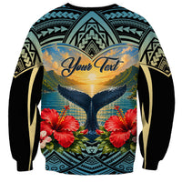 Personalized Masefau American Samoa Whale Sweatshirt Polynesian Tribal Pattern Tropical Hibiscus