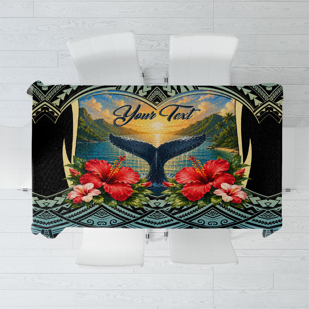 Personalized Masefau American Samoa Whale Tablecloth Polynesian Tribal Pattern Tropical Hibiscus