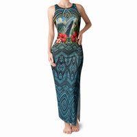Personalized Masefau American Samoa Whale Tank Maxi Dress Polynesian Tribal Pattern Tropical Hibiscus