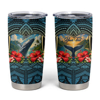 Personalized Masefau American Samoa Whale Tumbler Cup Polynesian Tribal Pattern Tropical Hibiscus