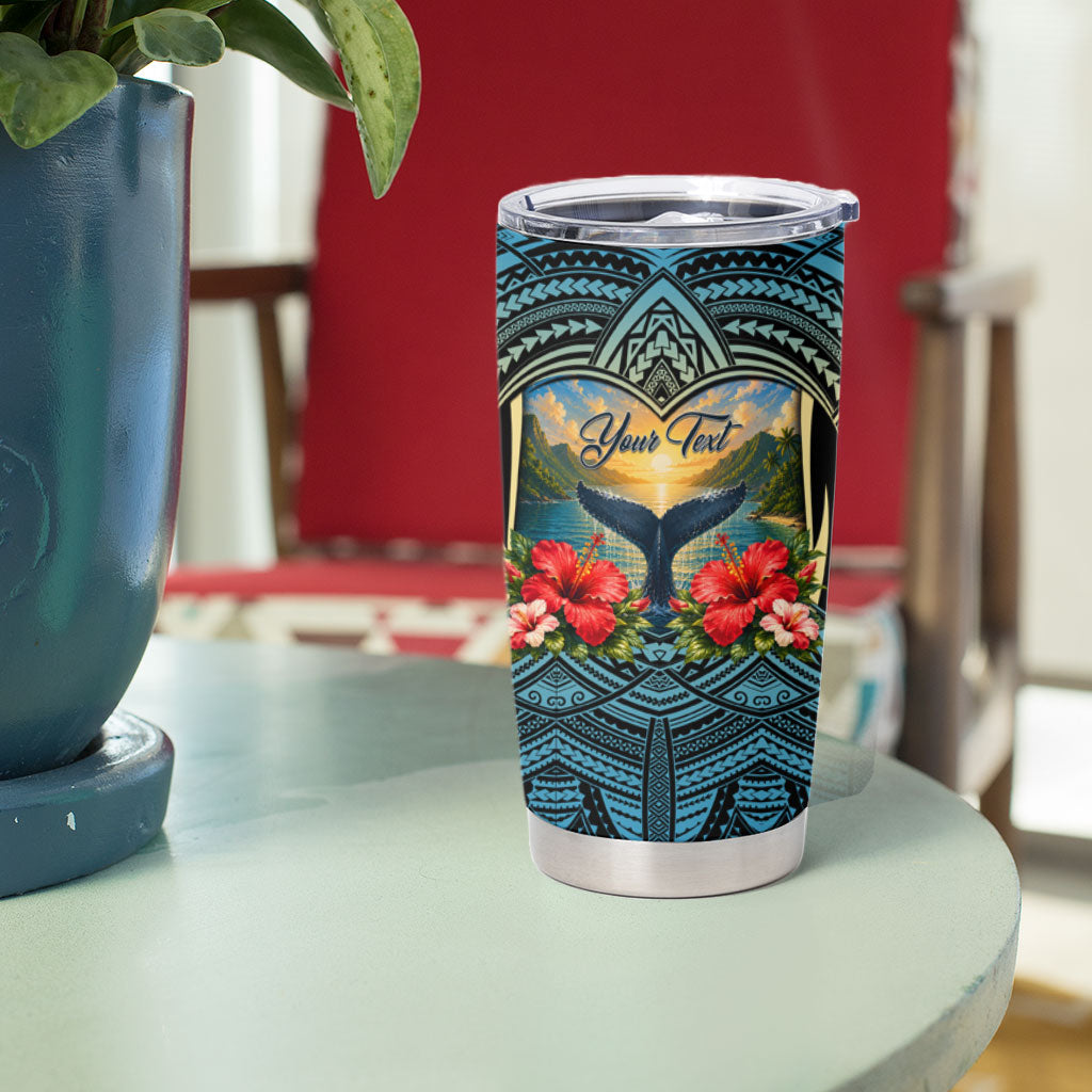 Personalized Masefau American Samoa Whale Tumbler Cup Polynesian Tribal Pattern Tropical Hibiscus