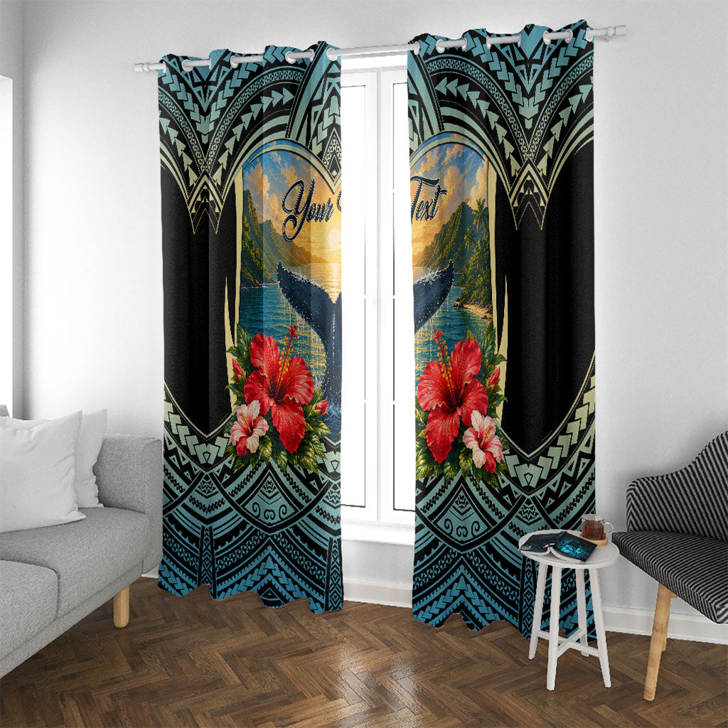 Personalized Masefau American Samoa Whale Window Curtain Polynesian Tribal Pattern Tropical Hibiscus