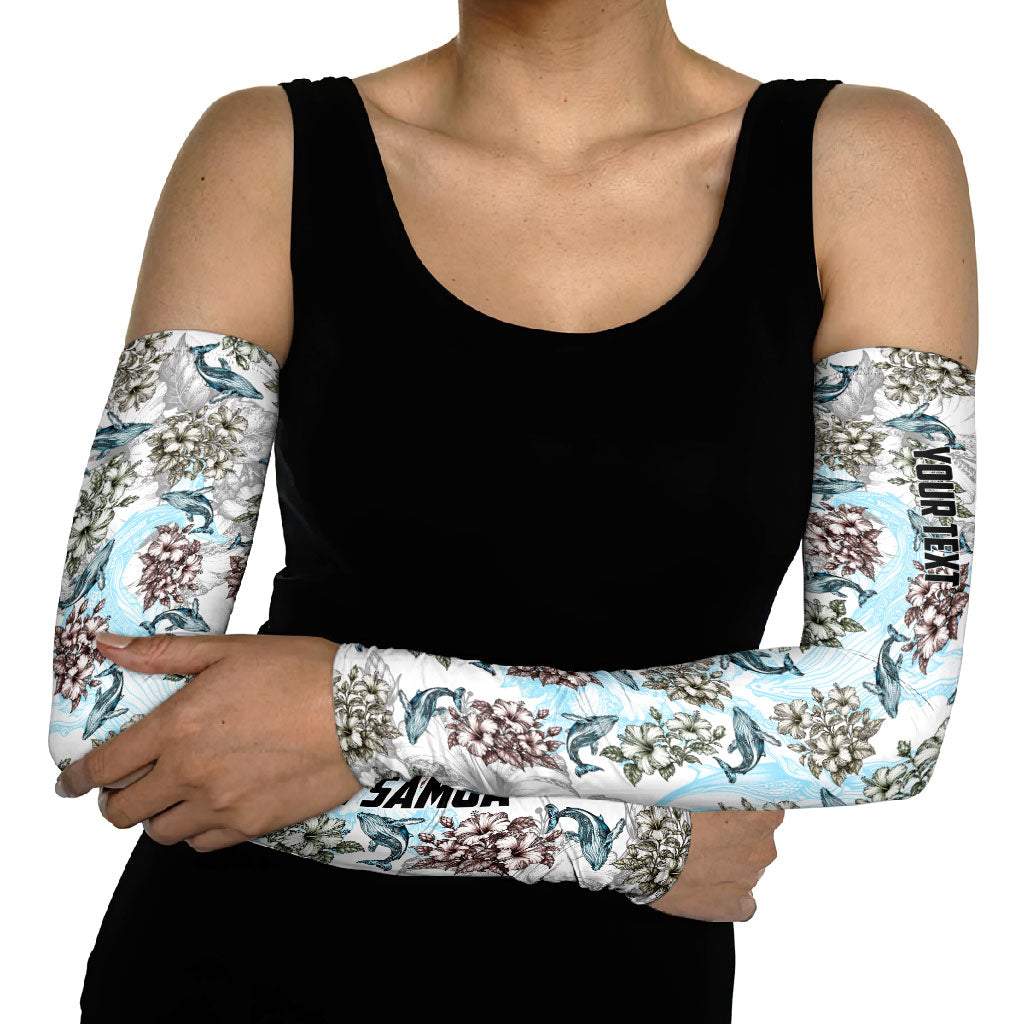 Personalized Masefau American Samoa Arm Sleeves Vintage Whale Hibiscus Ocean Waves