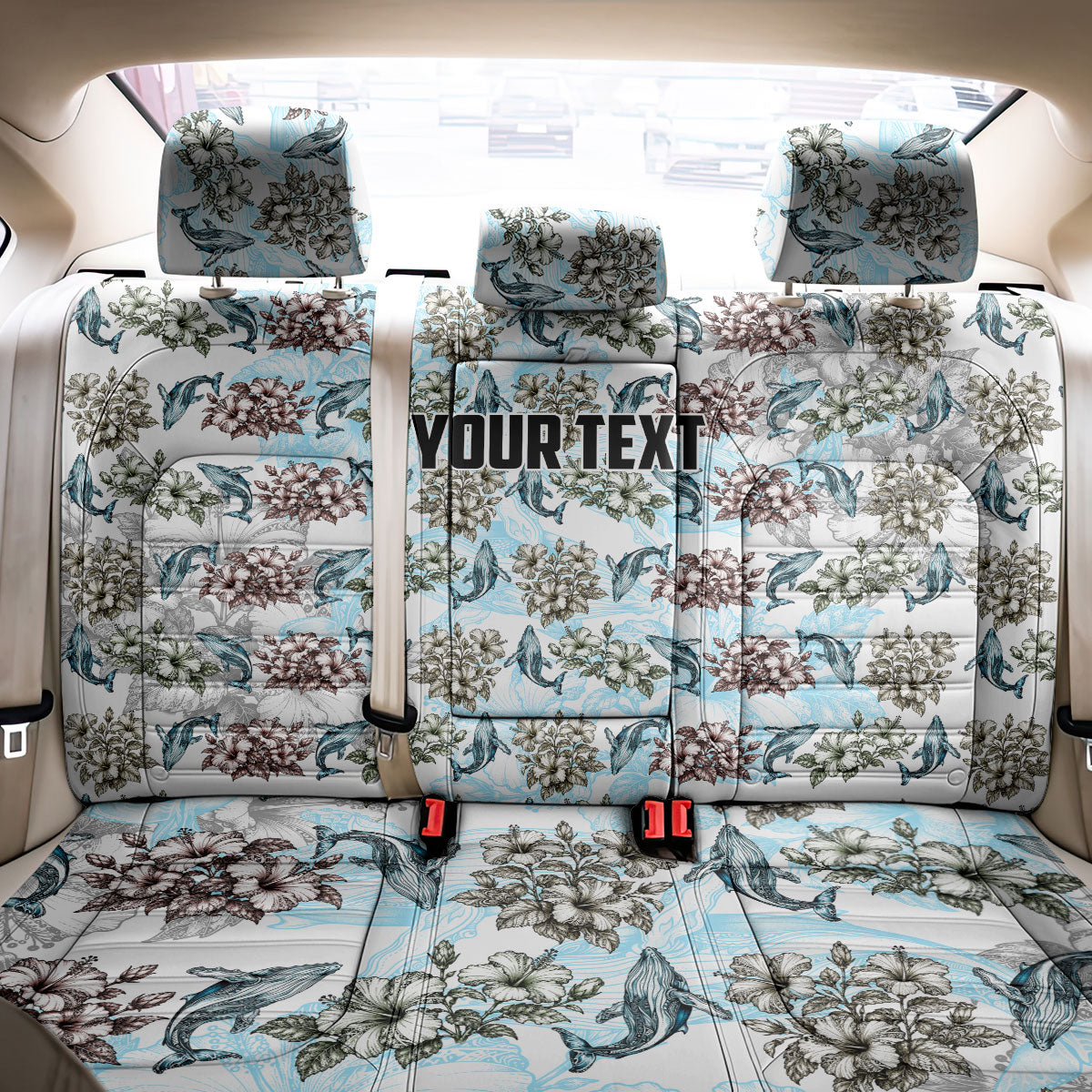 Personalized Masefau American Samoa Back Car Seat Cover Vintage Whale Hibiscus Ocean Waves