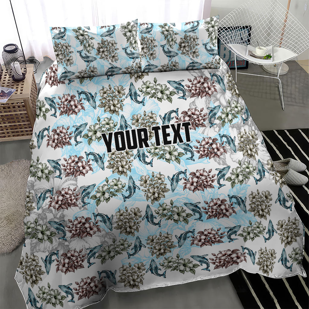 Personalized Masefau American Samoa Bedding Set Vintage Whale Hibiscus Ocean Waves