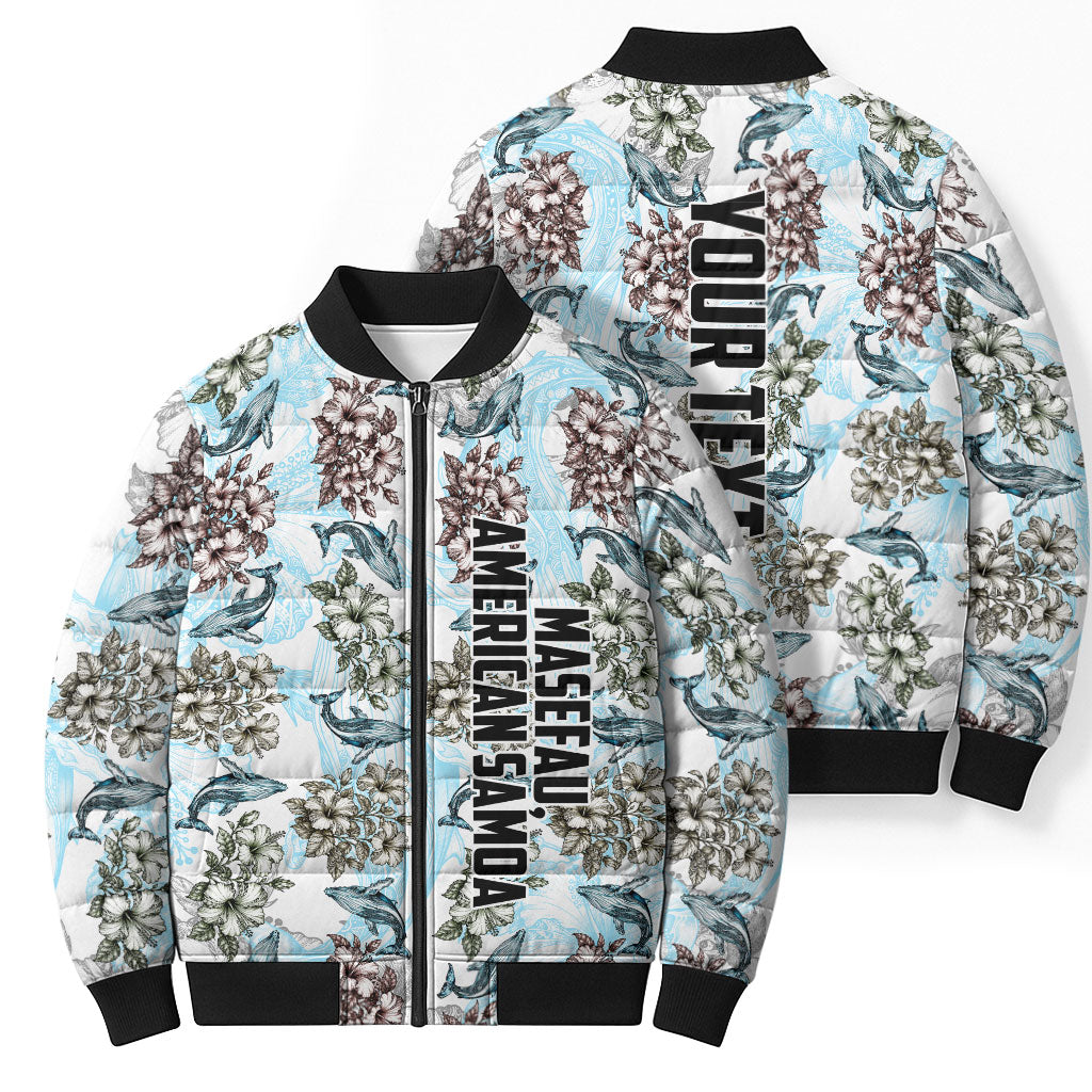 Personalized Masefau American Samoa Bomber Puffer Jacket Vintage Whale Hibiscus Ocean Waves
