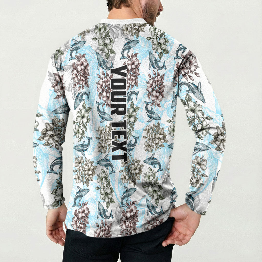 Personalized Masefau American Samoa Button Sweatshirt Vintage Whale Hibiscus Ocean Waves