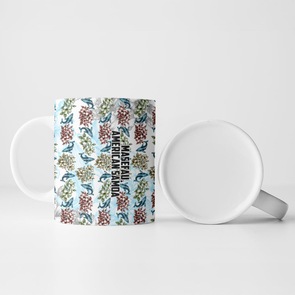 Personalized Masefau American Samoa Ceramic Mug Vintage Whale Hibiscus Ocean Waves