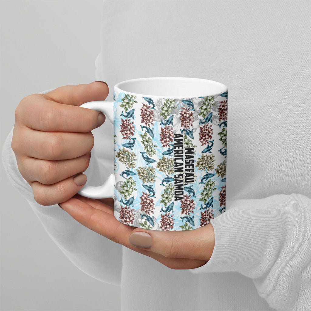 Personalized Masefau American Samoa Ceramic Mug Vintage Whale Hibiscus Ocean Waves