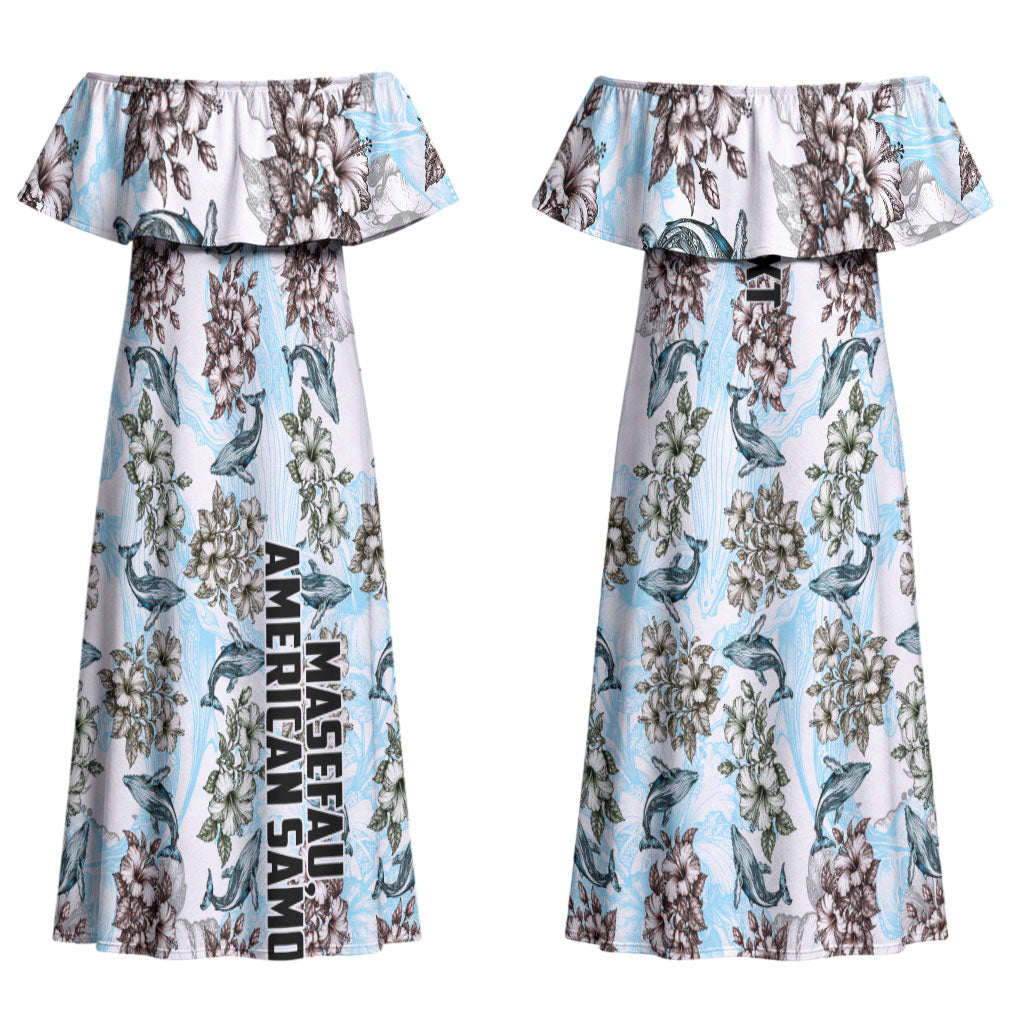 Personalized Masefau American Samoa Couples Matching Off Shoulder Maxi Dress and Hawaiian Shirt Vintage Whale Hibiscus Ocean Waves