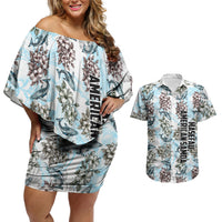Personalized Masefau American Samoa Couples Matching Off Shoulder Short Dress and Hawaiian Shirt Vintage Whale Hibiscus Ocean Waves
