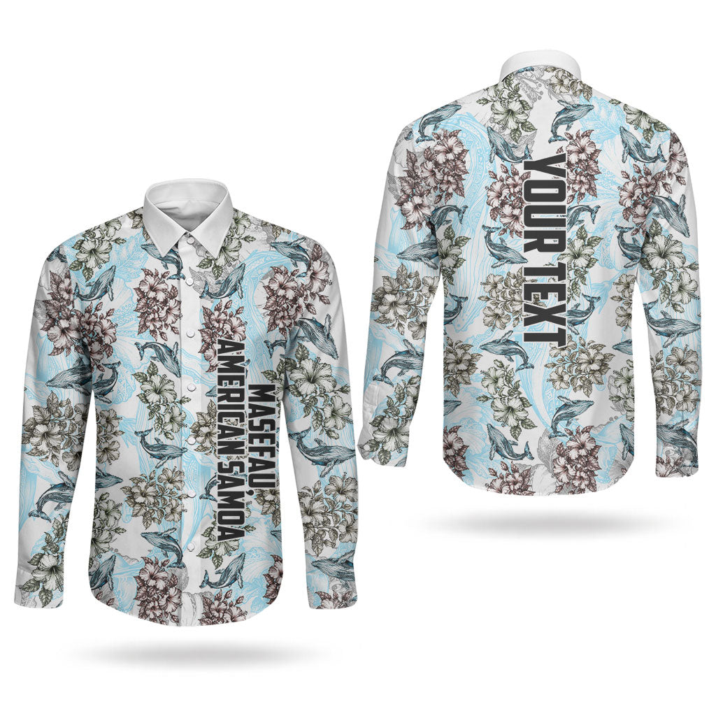 Personalized Masefau American Samoa Couples Matching Off The Shoulder Long Sleeve Dress and Long Sleeve Button Shirt Vintage Whale Hibiscus Ocean Waves