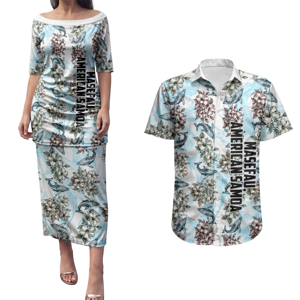 Personalized Masefau American Samoa Couples Matching Puletasi and Hawaiian Shirt Vintage Whale Hibiscus Ocean Waves