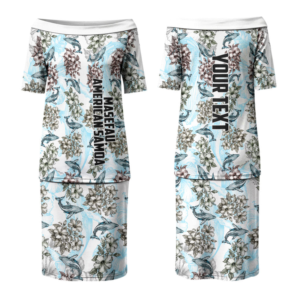 Personalized Masefau American Samoa Couples Matching Puletasi and Hawaiian Shirt Vintage Whale Hibiscus Ocean Waves