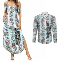 Personalized Masefau American Samoa Couples Matching Summer Maxi Dress and Long Sleeve Button Shirt Vintage Whale Hibiscus Ocean Waves