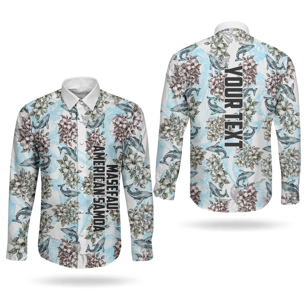 Personalized Masefau American Samoa Couples Matching Tank Maxi Dress and Long Sleeve Button Shirt Vintage Whale Hibiscus Ocean Waves