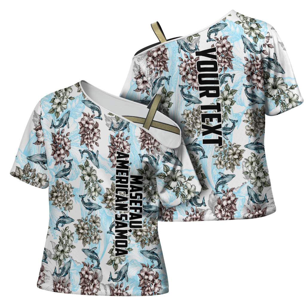 Personalized Masefau American Samoa Cross Shoulder Shirt Vintage Whale Hibiscus Ocean Waves
