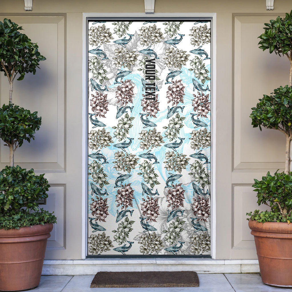 Personalized Masefau American Samoa Door Cover Vintage Whale Hibiscus Ocean Waves