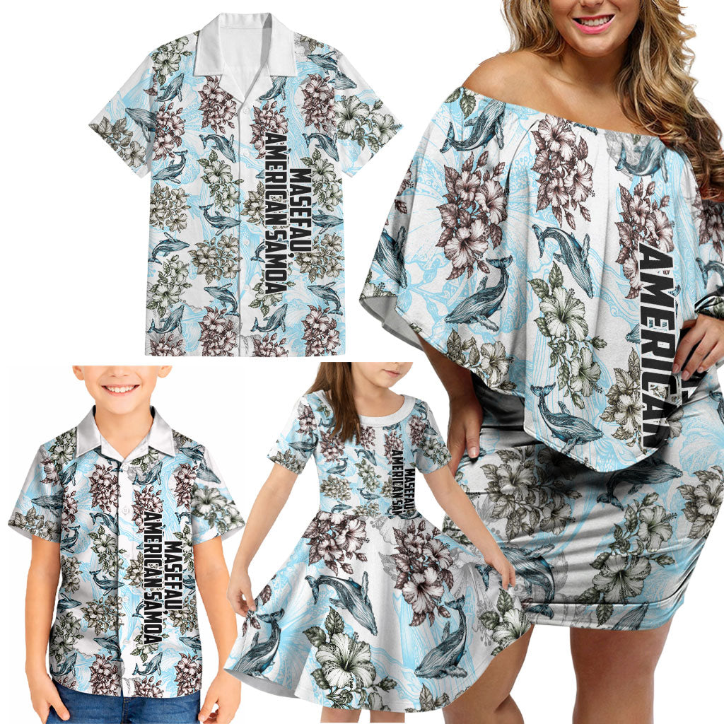 Personalized Masefau American Samoa Family Matching Off Shoulder Short Dress and Hawaiian Shirt Vintage Whale Hibiscus Ocean Waves