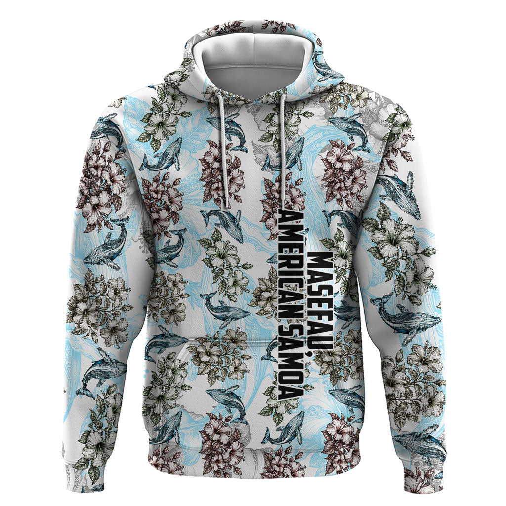 Personalized Masefau American Samoa Hoodie Vintage Whale Hibiscus Ocean Waves TS04 Pullover Hoodie White Blue - Polynesian Pride