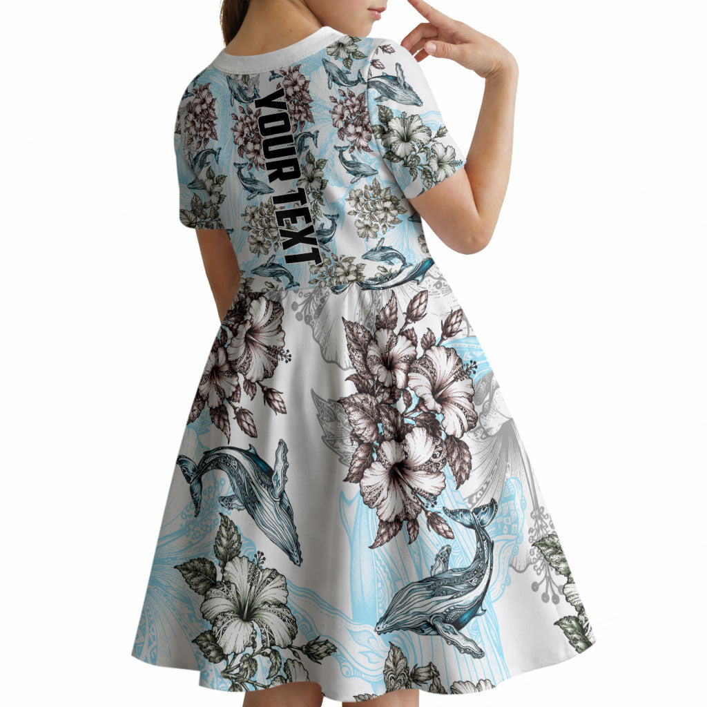 Personalized Masefau American Samoa Kid Short Sleeve Dress Vintage Whale Hibiscus Ocean Waves