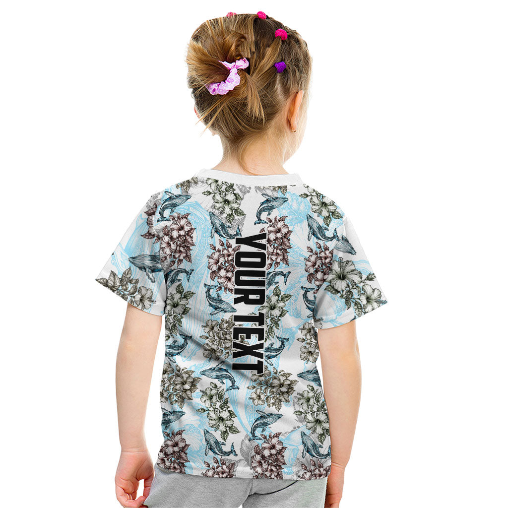Personalized Masefau American Samoa Kid T Shirt Vintage Whale Hibiscus Ocean Waves